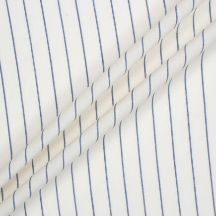 Navy Blue Pinstriped Cream Wool & Linen Blend 